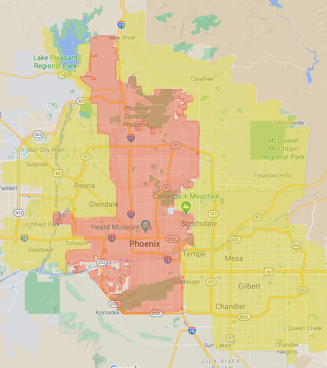 Map example of GMB and City Pages listing area